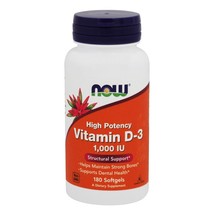 NOW Foods Vitamin D3 High Potency 1000 IU, 180 Softgels - $9.25