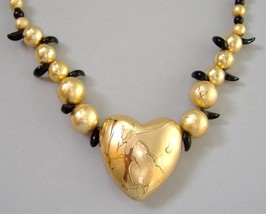 Gold Heart Pendant Metal Beads Black Claw Contemporary Fashion Necklace ... - £19.54 GBP