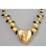 Gold Heart Pendant Metal Beads Black Claw Contemporary Fashion Necklace Beaded - $25.00