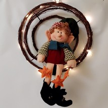 Elf on Lighted Grapevine Wreath with timer 18 inches Door or  Wall Hanger - $39.00