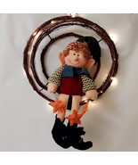 Elf on Lighted Grapevine Wreath with timer 18 inches Door or  Wall Hanger - £30.66 GBP