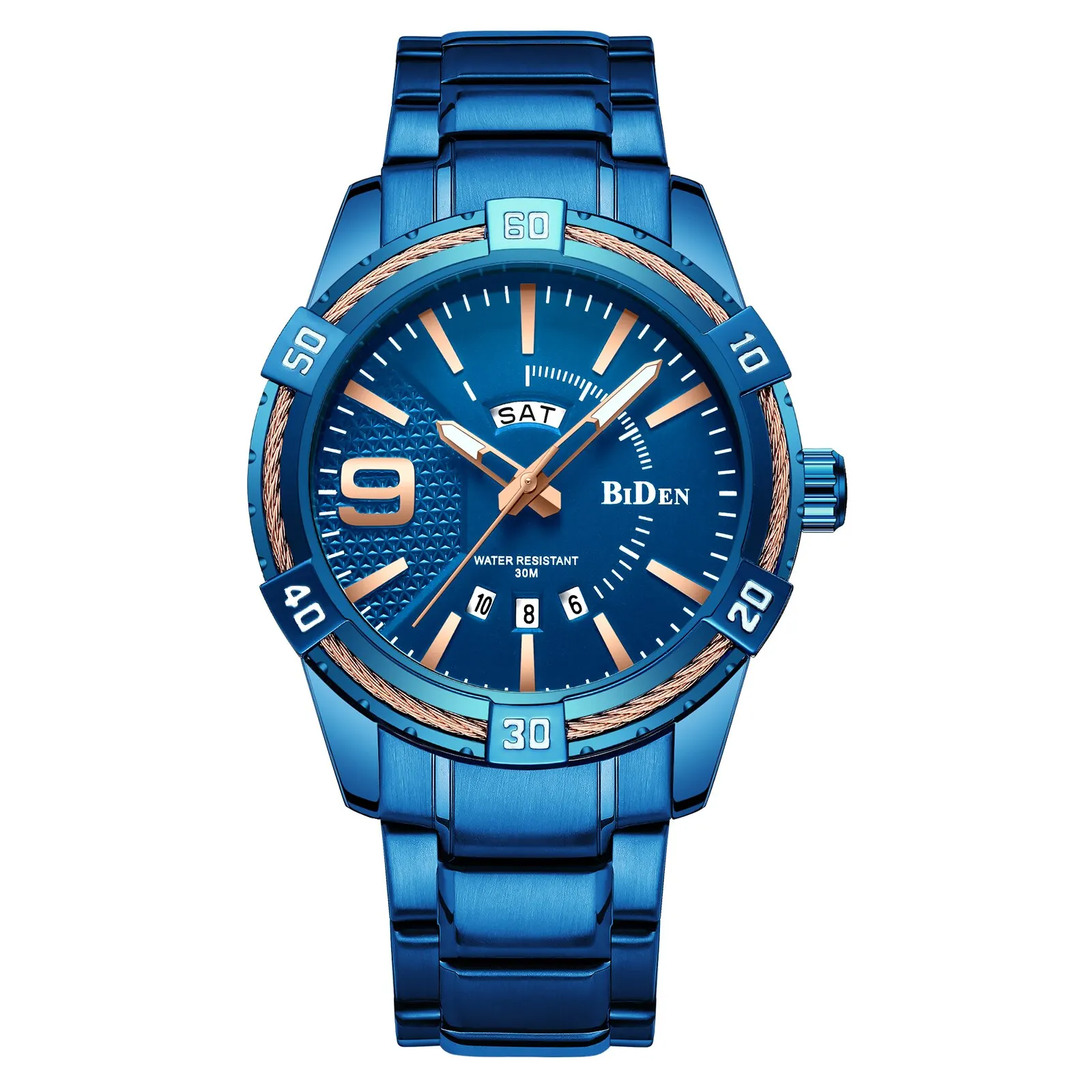 Men&#39;s Quartz Watch Luxury Brand Analog Week Display Clock Stainless Stee... - £58.75 GBP