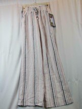 NWT SoundStyle Small Elastic Waist Faux Tie Front Linen White Pnk Black Striped - £7.65 GBP