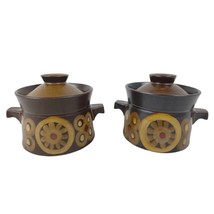 Set 2 Vintage Denby England SAMARKAND Brown Individual Casserole Dishes w/ Lid - £36.18 GBP