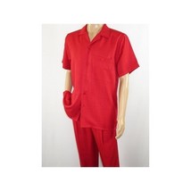 Men 2pc Walking Leisure Suit Short Sleeves By DREAMS 256-08 Solid Red image 7