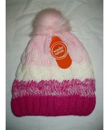 Wonder Nation Girls Pom Beanie Hat Fleece Lined Pink Frost Stripe Fashio... - $10.22