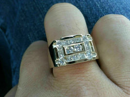14k Yellow Gold Over 1.40Ct Princess &amp; Round Cut D/VVS1 Diamond Men&#39;s Ring - £83.96 GBP