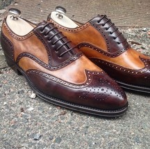 Orange Maroon Wing Tip Premium Leather Men Formal Dress Brogue Toe Lace Up Shoes - $149.99+