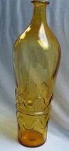 Vintage Yellow Amber Glass Handblown Mold Bottle Pin Stripe Squiggle 15&#39;... - $26.73