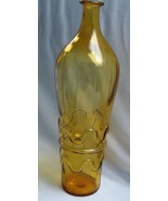 Vintage Yellow Amber Glass Handblown Mold Bottle Pin Stripe Squiggle 15&#39;... - $26.73