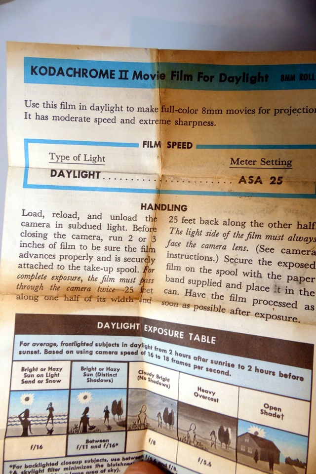 Kodak Kodachrome II Movie film Daylight 8mm ASA 25 exposure table guide - $9.47