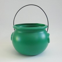 Vintage Blow Mold Cauldron Halloween Treat Bucket Green Plastic With Handle - $29.67