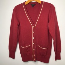 J Crew Wool Cardigan L Red Tippi V Neck Long Sleeve Button Front Sweater... - £29.60 GBP