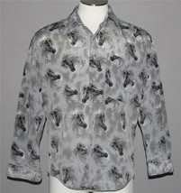 Vtg? SELECTED Collection by Kelin Grey Horse Heads L/S Polyester Shirt Mn&#39;s S - £24.10 GBP