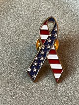 Red White &amp; Blue USA FLAG Patriotic Goldtone Ribbon for A Cause Hat Lapel Pin or - £7.61 GBP