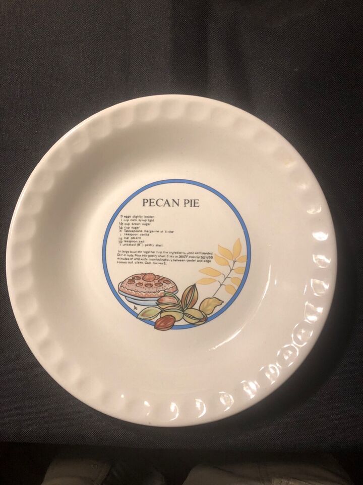 Vintage Stoneware Pecan Recipe Pie Plate 9 13/16&quot; Diameter  1  1/2&quot; Tall. - $9.99