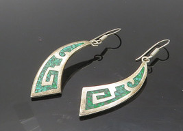 MEXICO 925 Sterling Silver - Vintage Turquoise Pattern Dangle Earrings - EG5074 - £45.59 GBP