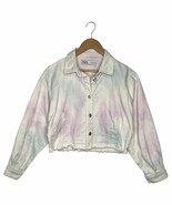 Zara Jacket Womens S Pastel Tie Dye Cropped Dolman Frayed Hem Pockets White - €32,27 EUR
