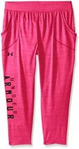 Under Armour Youth Girls  Tech Capri, Stealth Gray/Pink Punk, Large - $23.75