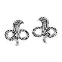 Feisty Mini King Cobra Snake Sterling Silver Stud Earrings - £9.56 GBP