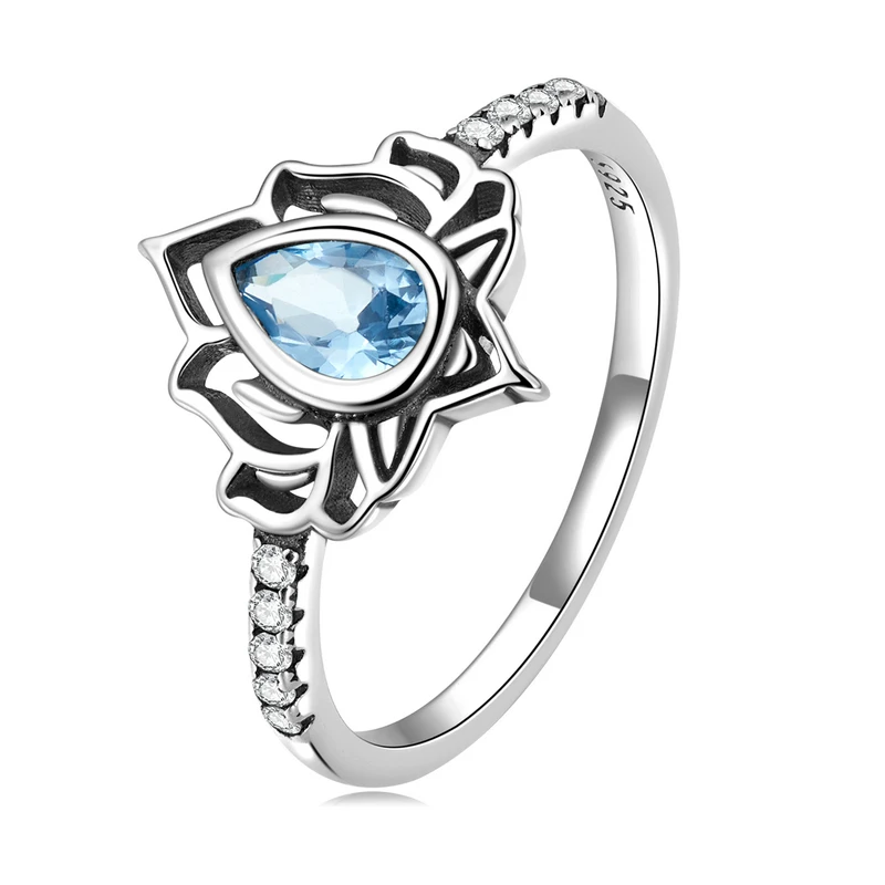 Vintage Lotus Flower Rings For Women 925 Sterling Silver Simple Drop CZ Promise  - £11.76 GBP