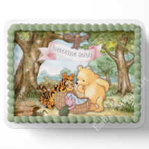 POOH BEAR BABY Shower Cake Topper Edible Image pooh bear book Nursery de... - £16.44 GBP+