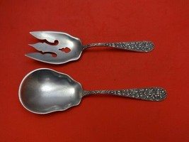 Rose by Stieff Sterling Silver Salad Serving Set 2pc Flat Handle All Sterling 8" - £279.67 GBP