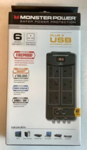 NEW Monster MP 121838-00 600AVU UK 6-Outlet USB Charge Black Surge Protector - £21.32 GBP