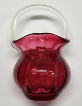 Hand-Blown Pilgrim Art Glass 6&quot; Cranberry Basket with Clear Handle - $25.17