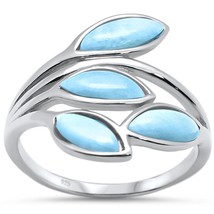 Sterling Silver Natural Larimar Olive Branch Tree Leaf Ring - $1,876.31 MXN
