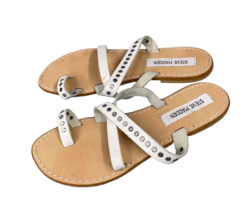 Steve Madden Becky White Leather Split Toe Studded Slide Strappy SZ 7.5 ... - £30.17 GBP