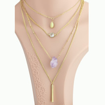 Layered Gold Tone Faux Amethyst &amp; Swarovski Style Crystal Pendant Necklace - £22.13 GBP