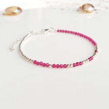 Silver agate dainty bracelet,handmade pink bracelet,healing bracelet,beaded fuch - £22.47 GBP