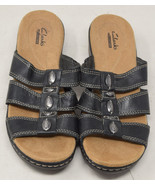 Clarks Womens Strapy Leather Slide Sandal Black 10 - $58.41