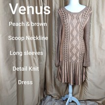 Venus Peach And Brown Detail Long Sleeves Knit Dress Size L - £25.84 GBP