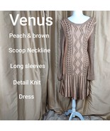 Venus Peach And Brown Detail Long Sleeves Knit Dress Size L - £26.15 GBP