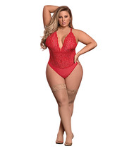 Risque Business Lace &amp; Mesh Teddy W/snap Crotch Red Qn - £21.64 GBP