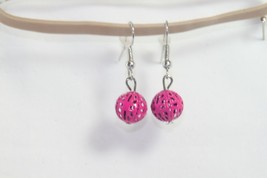 Earrings (New) Bright Pink Balls - Lacey Metal 3/8&quot; Round - 1.25&quot; Drop - £3.48 GBP