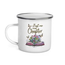 Wildflowers Book Reading Bookaholic Just One More Chapter Enamel Mug, Book Lover - £16.65 GBP