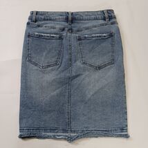 One 5 One MS239752 Women's Blue Pencil Stretch Denim Frayed Skirt Pockets Size S image 2