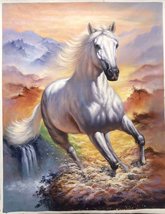 Galloping White Horse Oil Painting Unmounted Canvas 30x40 inches - £550.64 GBP