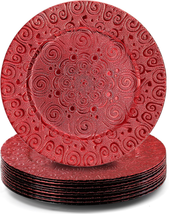 SOUJOY 12 Pack Red Charger Plates, 13 Inch Dinner Plate, Plastic Christmas Phoen - £22.36 GBP