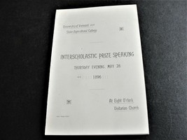 Antique Program -1896-Interscholastic Prize Speaking- University of Verm... - $6.24