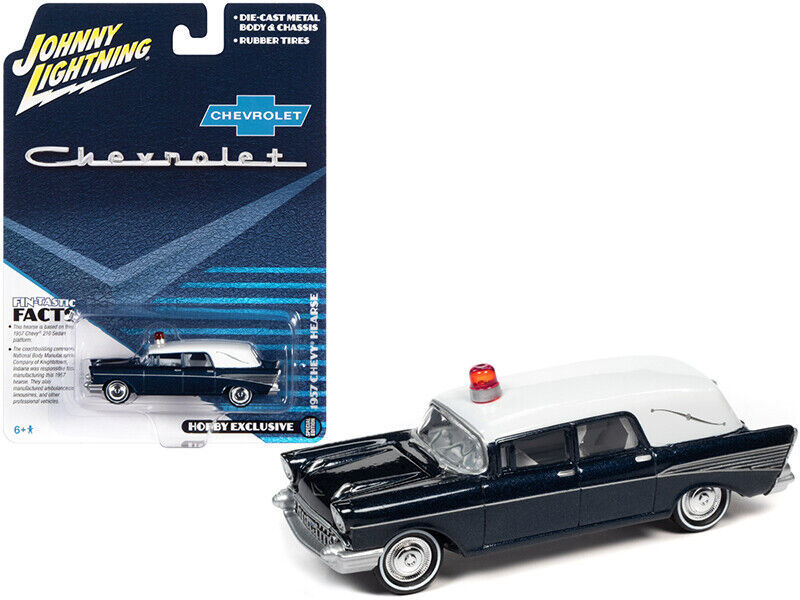 1957 Chevrolet Hearse Metisse Blue Metallic w White Top 1/64 Diecast Car Johnny - $21.49