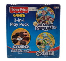 Fisher Price Games 3 in 1 Play Pack in Metal Tin 2003 Oreo Go Fish Ice C... - $39.55