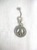 Celtic Infinity Peace Sign Dangling Pewter Pendant Clear Cz Belly Bar Navel Ring - £7.81 GBP