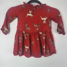 H&amp;M Little Girls Christmas Dress 2T Toddler Red Reindeer Print Long Sleeve - £10.95 GBP