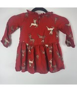 H&amp;M Little Girls Christmas Dress 2T Toddler Red Reindeer Print Long Sleeve - £10.85 GBP