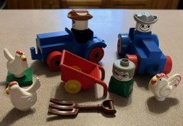 Vtg Rare Lego Duplo Square Base Figure Farmer 1977 Wheel Barrow Fork Tractor lot - $44.06