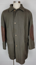 Vtg Pendleton Mens Olive Drab Green Wool Coat w. Leather Elbows Thinsulate Sz 46 - £47.33 GBP